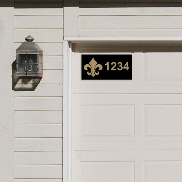 Fleur-de-Lis Black & Gold Address Plaque - 12" x 6"